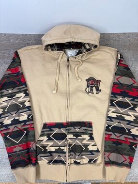 Pride of the Nation Full Zip Hoodie | Aztec Print Sleeves | Tan | 2XL